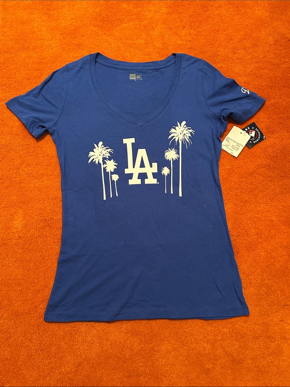 New Era Royal Blue LA Palm V-Neck Tee- Women’s Brand New with Tags-Dodgers